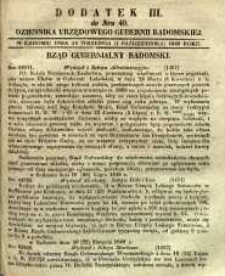 Dziennik Urzędowy Gubernii Radomskiej, 1848, nr 40, dod. III