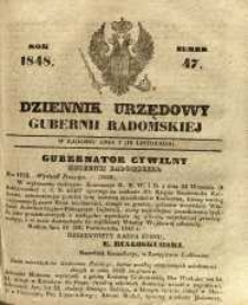 Dziennik Urzędowy Gubernii Radomskiej, 1848, nr 47