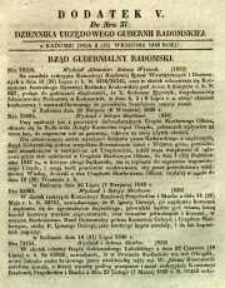 Dziennik Urzędowy Gubernii Radomskiej, 1849, nr 37, dod. V