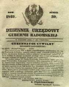 Dziennik Urzędowy Gubernii Radomskiej, 1849, nr 39