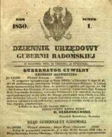 Dziennik Urzędowy Gubernii Radomskiej, 1850, nr 1