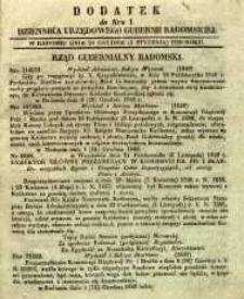 Dziennik Urzędowy Gubernii Radomskiej, 1850, nr 1, dod.