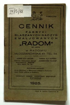 Cennik Fabryki Blaszanych Naczyń Emaljowanych "Radom"