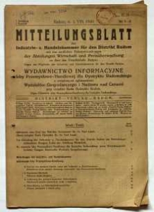 Mitteilungsblatt der Industrie-u. Handelskammer f&uuml;r den Distrikt Radom mit den amtlichen Bekanntmachungen der Abteilungen Wirtschaft und Preis&uuml;berwachung im Amt des Distriktchefs Radom = Wydawnictwo Informacyjne Izby Przemysłowo-Handlowej dla Dystryktu Radomskiego z urzędowymi ogłoszeniami Wydział&oacute;w Gospodarczego i Nadzoru nad Cenami przy urzędzie Szefa Dystryktu Radom