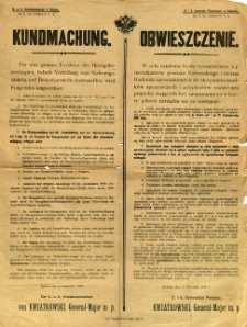 Kundmachung : Obwieszczenie z dnia 4 wrzesnia 1918 r.