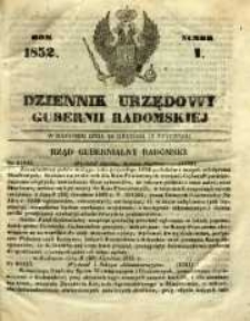 Dziennik Urzędowy Gubernii Radomskiej, 1852, nr 1