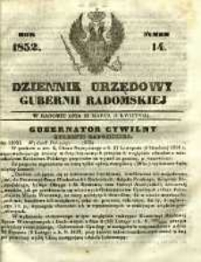 Dziennik Urzędowy Gubernii Radomskiej, 1852, nr 14