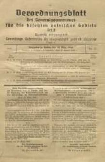Dziennik rozporządzeń Generalnego Gubernatora dla okupowanych polskich obszar&oacute;w, 1940, nr 23