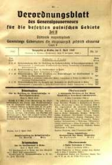 Dziennik rozporządzeń Generalnego Gubernatora dla okupowanych polskich obszar&oacute;w, 1940, nr 26