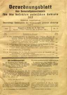 Dziennik rozporządzeń Generalnego Gubernatora dla okupowanych polskich obszarów, 1940, nr 27