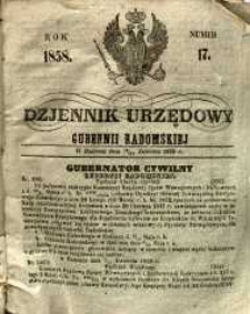 Dziennik Urzędowy Gubernii Radomskiej, 1858, nr 17