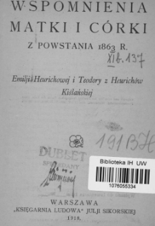 Wspomnienia matki i córki z powstania 1863 r.