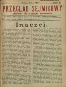 Przegląd Sejmikowy : Urzędowy Organ Sejmiku Radomskiego, 1932, R. 11, nr 7