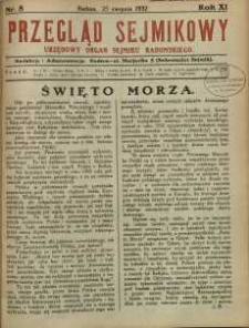 Przegląd Sejmikowy : Urzędowy Organ Sejmiku Radomskiego, 1932, R. 11, nr 8