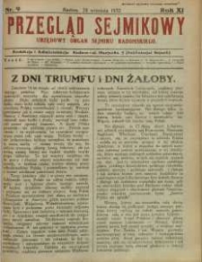 Przegląd Sejmikowy : Urzędowy Organ Sejmiku Radomskiego, 1932, R. 11, nr 9