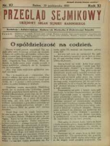 Przegląd Sejmikowy : Urzędowy Organ Sejmiku Radomskiego, 1932, R. 11, nr 10