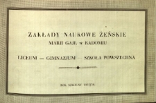 Zakłady Naukowe Żeńskie Marji Gajl : liceum, gimnazjum, szkoła powszechna : rok szkolny 1937/1938