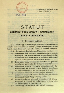 Statut Zarządu Wodociągów i Kanalizacji miasta Radomia