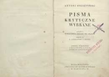 Pisma krytyczne wybrane : Cz. 1. Współczesna powieść we Francji; Cz. 2. Z literatury i sztuki