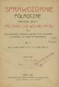 Sprawozdanie półroczne paryskiej sekcyi Polskiej Ligi Wolnej Myśli oraz sprawozdanie z rozwoju wolnej myśli w Europie Zachodniej i w Ameryce Południowej