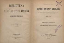Historya literatury angielskiej : od czasu przywrócenia królestwa aż do drugiej połowy osiemnastego stulecia