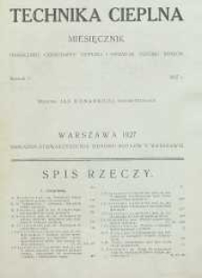 Technika cieplna, 1927, R. 5, spis rzeczy