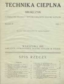 Technika cieplna, 1925, R. 3, Spis rzeczy