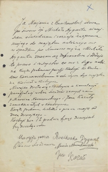 Ja Marjanna z Rucikowskich wdowa po śmierci śp Michała Dyganta niniejszem oświadczam […]