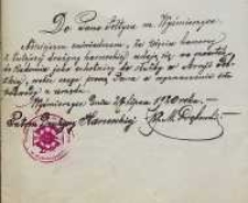 Do Pana Sołtysa m. Wyśmierzyce [Inc.:] Niniejszem zaświadczam, że pięciu harcerzy z tutejszej drużyny harcerskiej udają się we czwartek do Radomia jako ochotnicy do służby w Armji Polskiej […]