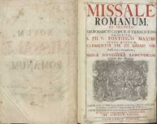 Missale Romanum ex decreto sacrosancti Concilii Tridentini restitutum, s. Pii V. pontificis maximi jussu editum, Clementis VIII., Urbani VIII. Auctoritate recognitum; Missæ novissimæ sanctorum accurate sunt dispositæ