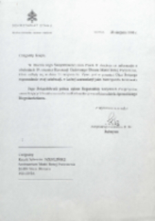 Czcigodny Księże, W imieniu Jego Świętobliwości Jana Pawła II (…)