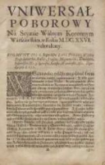Uniwersał Poborowy Na Seymie Walnym Koronnym w Toruniu, w Roku M.DC.XXVI. uchwalony