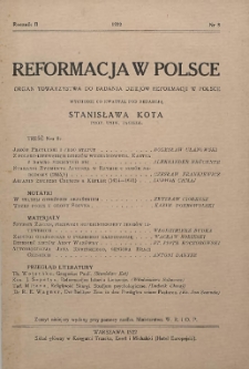 Reformacja w Polsce : organ Towarzystwa do Badania Dziejów Reformacji w Polsce, 1922, R. 2
