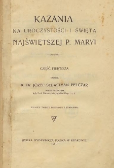 Kazania na uroczystości i święta Najświętszej P. Maryi Cz. 1