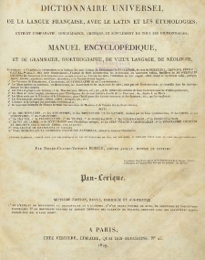 Dictionnaire universel de la langue fran&ccedil;aise, avec le latin et les &eacute;tymologies