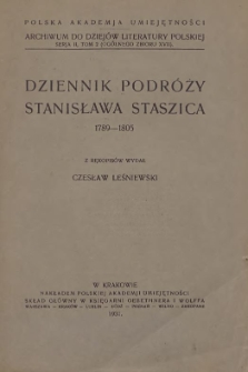 Dziennik podróży Stanisława Staszica 1789-1805