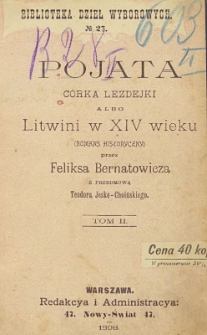 Pojata córka Lezdejki albo Litwini w XIV w. : romans historyczny T. 2