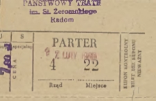 [Bilet Państwowego Teatru im. St. Żeromskiego w Radomiu]