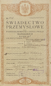 Świadectwo przemysłowe dla przedsiębiorstwa handlowego kategorii II