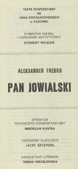 Aleksander Fredro &bdquo;Pan Jowialski&rdquo; / Teatr Powszechny im. Jana Kochanowskiego w Radomiu