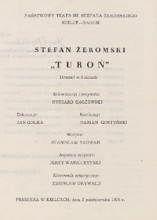 Stefan Żeromski &bdquo;Turoń&rdquo; : dramat w 3 aktach/ Państwowy Teatr im. Stefana Żeromskiego Kielce - Radom