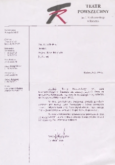 [Zaproszenie dla Anny Skubisz na spektakl &bdquo;Kopciuszek" ]/ Teatr Powszechny im. Jana Kochanowskiego w Radomiu