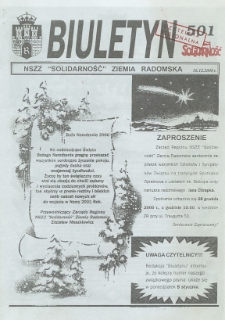 Biuletyn NSZZ "Solidarność" Ziemia Radomska, 2000, nr 501