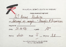 [Zaproszenie dla Anny Skubisz na spektakl „Zdarzyć się moglo ..." ]/ Teatr Powszechny im. Jana Kochanowskiego w Radomiu