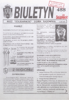 Biuletyn NSZZ "Solidarność" Ziemia Radomska, 2000, nr 488