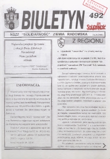 Biuletyn NSZZ "Solidarność" Ziemia Radomska, 2000, nr 492