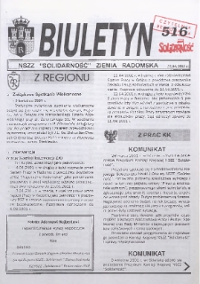Biuletyn NSZZ "Solidarność" Ziemia Radomska, 2001, nr 516