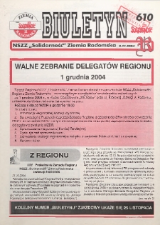 Biuletyn NSZZ "Solidarność" Ziemia Radomska, 2004, nr 610