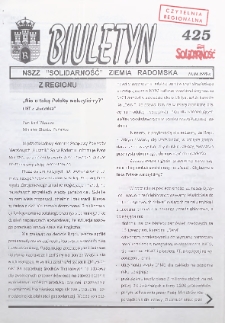 Biuletyn NSZZ "Solidarność" Ziemia Radomska, 1999, nr 425