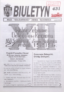 Biuletyn NSZZ "Solidarność" Ziemia Radomska, 1999, nr 431